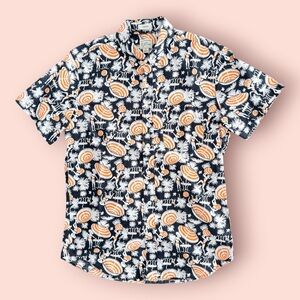 J. Crew Men's Navy and Orange Beach Scene Patterned Shirt